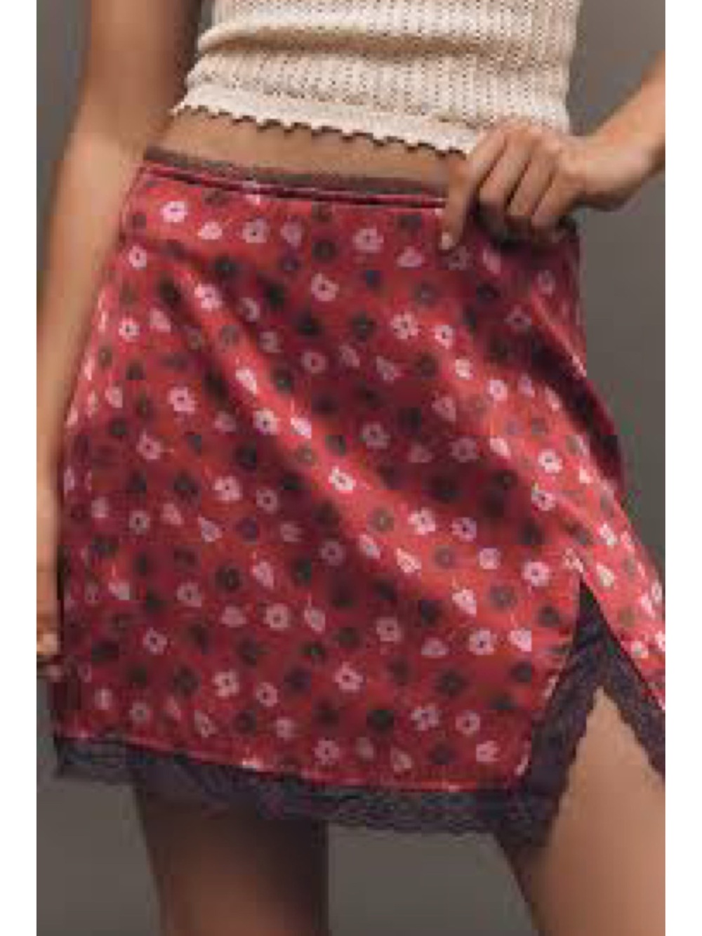 Anthropologie Maeve Lace Trim Slip Skirt in Red Combo Size XL NWT